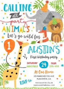 Party Animals Birthday Invitation Editable Instant Download design preview