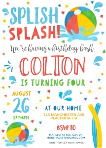 Pool Party Birthday invitation - 5x7"- 427: Pool Party Birthday invitation - 5x7"- 427