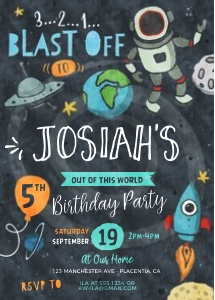 Space Party Invitation - 5x7"- #380: Space Party Invitation - 5x7"- #380