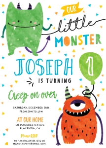 Little Monster Birthday Invitations Editable Instant Download design preview