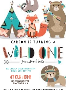 Tribal Wild One Invitation 2- 5x7" - #378: Tribal Wild One Invitation 2 - 5x7" - #378
