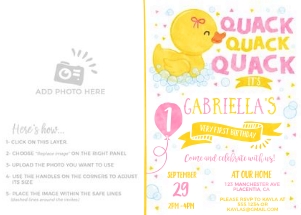 Rubber Duck WC Girl Photo Invite - 5x7"- #428: Rubber Duck WC Girl Photo Invite - 5x7"- #428