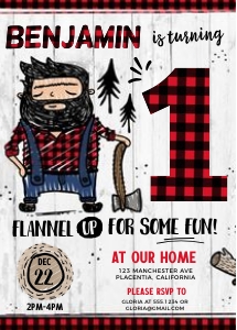 Doodly Lumberjack Invitation - 5x7"- #391: Doodly Lumberjack Invitation - 5x7"- #391