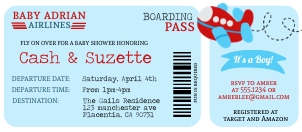 Airplane Ticket Invitation - 8x3.5"- #213: Airplane Ticket Invitation - 8x3.5"- #213