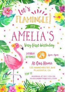 Flamingo Birthday Invitation - 5x7"- #489: Flamingo Birthday Invitation Editable Tropical Pool Party Downloa