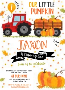 Pumpkin Tractor WC -5x7"- 464: Pumpkin Red Tractor #464