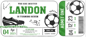 Soccer Ticket Invitation - 8x3.5"- #442: Soccer Ticket Invitation - 8x3.5"- #442