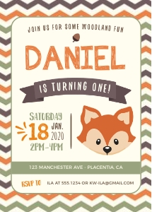 Chevron Woodland Fox Invitation  - 5x7"- #375: Chevron Woodland Fox Invitation - 5x7"- #375