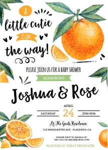 Little Cute Orange Baby shower invitation White design preview