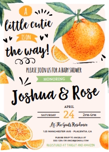 Little Cutie 2 BS: Little Cutie Orange Baby shower invitation