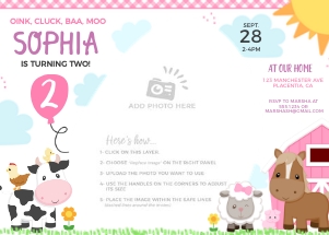 Pink Gingham Barnyard Photo Invitation - #415: Barnyard Girl Photo Invitation 2