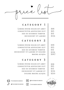 Price List 5x7" - BU001 design preview