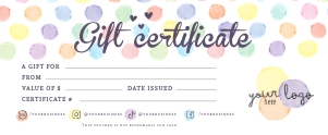 Gift certificate 8.5x3.5" - BU011: Gift certificate 8.5x3.5" - BU011