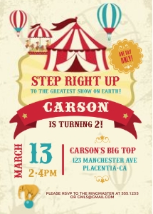 Vintage Circus Invitation - 5x7"- #491: Vintage Circus Invitation - #491
