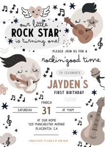 Little Rock Star Boho Birthday Invitation - 5x7" - #231: Little Rock Star Boho Birthday Invitation - #231