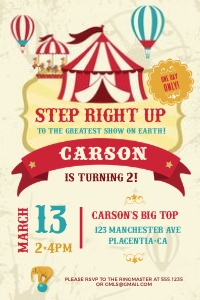 Vintage Circus Invitation - 4x6"- #491: Vintage Circus Invitation - #491