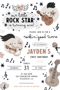 Little Rock Star Boho Birthday Invitation - 4x6" - #231: Little Rock Star Boho Birthday Invitation - #231