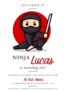 Ninja Birthday Invitation - 5x7"- #515: Ninja Birthday Invitation - 5x7"- #515