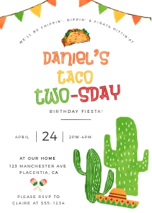 Taco Two-sday invitation 5x7"- #539: Taco Two-sday invitation 5x7"- #539