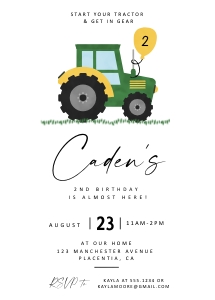 Tractor Birthday Invitation - 5x7" - #437 design preview