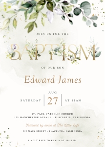Baptism Greenery Invitation - 5x7" - #435 design preview