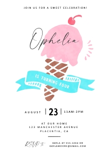 Ice Cream Birthday Invitation - 5x7" - #431: Ice Cream Birthday Invitation - 5x7" - #431