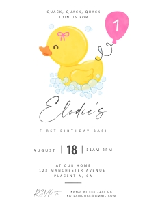 Rubber Duck Birthday Invitation - 5x7" - #428: Rubber Duck Birthday Invitation - 5x7" - #428