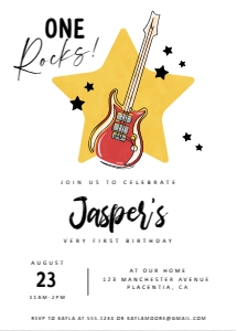 Guitar Birthday Invitation - 5x7" - #421: Guitar Birthday Invitation - 5x7" - #421