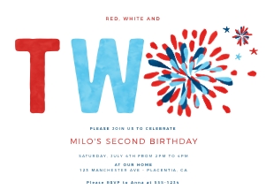 4th of July  2nd Birthday Invitation - #453: 4th of July 2nd Birthday Invitation - #453