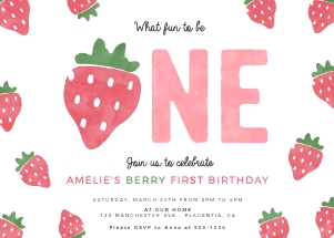 Strawberry Birthday Invitation 5x7"- #408: Strawberry Birthday Invitation 5x7"- #408