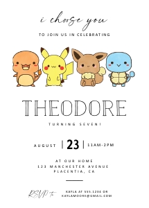 Pokemon Birthday Invitation - 5x7" - #405: Pokemon Birthday Invitation - 5x7" - #405