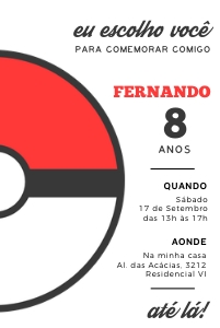 Convite Pokemon Pokeball - 10x15cm - #401: Convite Pokemon Pokeball - 10x15cm - #401