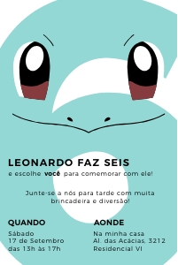 Convite Pokemon Squirtle - 10x15cm - #404: Convite Pokemon Squirtle - 10x15cm - #404