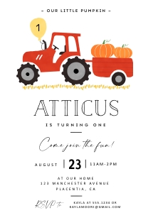 Tractor Pumpkin Invitation - 5x7" - #400: Tractor Pumpkin Invitation - 5x7" - #400