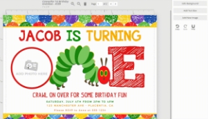WATCH THIS - HOW TO ADD A PHOTO: Caterpillar 1st Birthday Invitation - #399