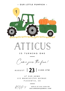 Tractor Pumpkin Invitation - 5x7" - #400b: Tractor Pumpkin Invitation - 5x7" - #400b
