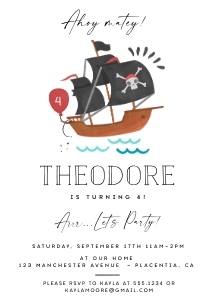 Pirate Birthday Invitation - 5x7" - #409b: Pirate Birthday Invitation - 5x7" - #409b
