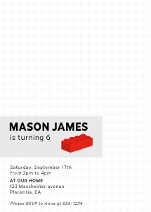 Modern Minimalist Bricks Building Block Invitation - 5x7"- #392: Modern Minimalist Bricks Building Block Invitation - 5x7"- #392