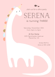 Minimalist Dino Girl Invitation - 5x7"- #390: Minimalist Dino Girl Invitation - 5x7"- #390