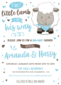 Little Lamb Baby Shower invitation - 5x7"- #381: Little Lamb Baby Shower invitation - 5x7"- #381