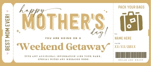 Weekend Getaway Gift Voucher Mother's Day Ed.- #188 MD GT 2: Weekend Getaway Gift Voucher Mother's Day Ed.- #188 MD GT 2