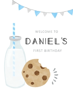 Milk Cookies Welcome Sign Blue - #526: Milk and Cookies Party Decor Bundle - #526