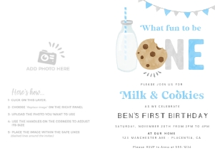 Milk & Cookies 5x7" Photo Invite Blue - #526 V: Milk & Cookies 5x7" Photo Invite Blue - #526 V