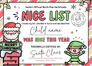 Santa's Nice List Certificate - 5x7 CH005: Santa Claus Nice List Certificate Bundle - CH006