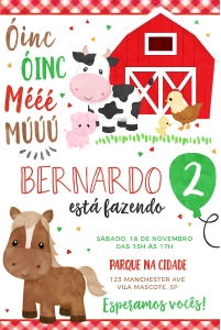 Convite Aniversário Fazendinha Vermelho - #395: Convite Aniversário Fazendinha Vermelho - #395