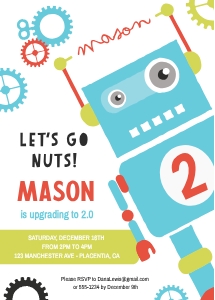 Robot Invitation - 5x7"- #372: Robot Invitation - 5x7"- #372