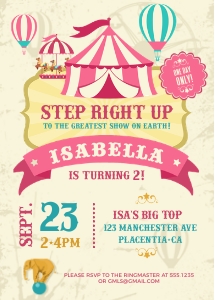 Vintage Circus Invitation Pink - 5x7"- #371: Vintage Circus Invitation Pink - 5x7"- #371