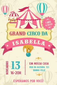 Convite Circo Vintage Rosa - 10x15cm - #371 design preview