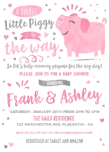 Little Piggy Baby Shower invitation - 5x7"- #370: Little Piggy Baby Shower invitation - 5x7"- #370