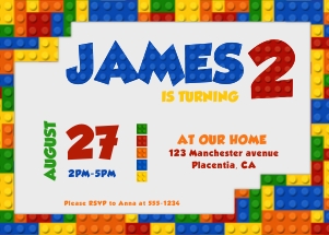 Bricks Building Block Invitation - 5x7"- #369: Bricks Building Block Invitation - 5x7"- #369